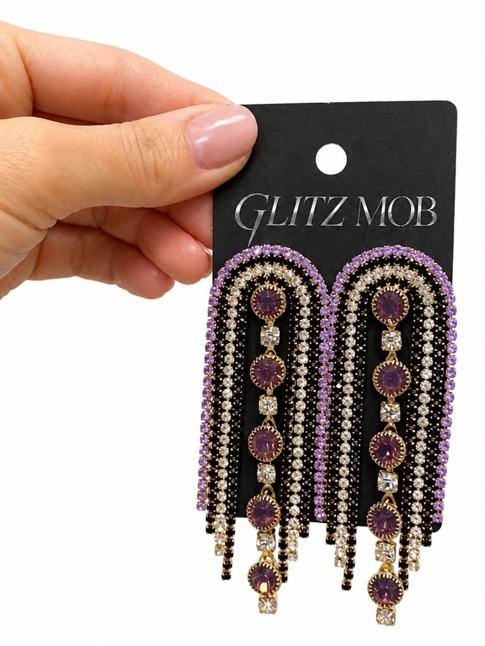 NEW! Purple and Gold Crystal Fringe Earrings